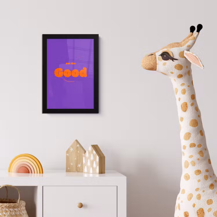 See the good - Oranje - Paars - Smiley fotolijst zwart zonder passe partout klein -usfeer4_kinderkamer