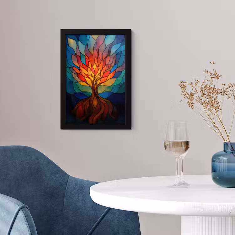 Sierglas - Boom - Rood - Vlakken fotolijst zwart zonder passe partout klein -sfeer4