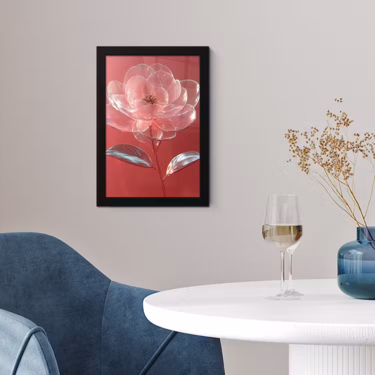 Sierlijk - Bloem - Roze - Glazen fotolijst zwart zonder passe partout klein -sfeer4