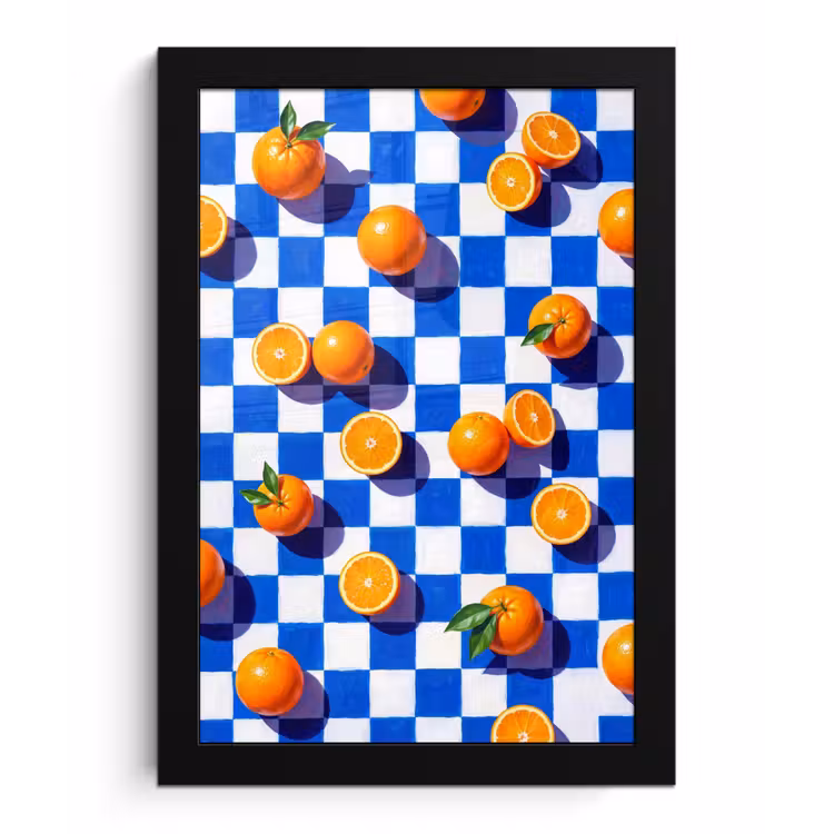 Poster met lijst - Sinaasappel - Geruit - Eten - Sinaasappel - Geruit - Eten fotolijst zwart zonder passe partout klein