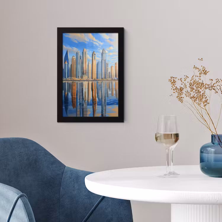 Skyline - Wolkenkrabbers - Water - Blauw fotolijst zwart zonder passe partout klein -sfeer4