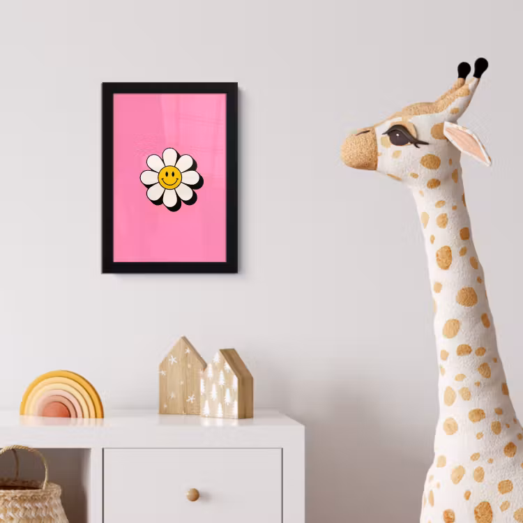 Smiley - Bloem - Roze fotolijst zwart zonder passe partout klein -usfeer4_kinderkamer