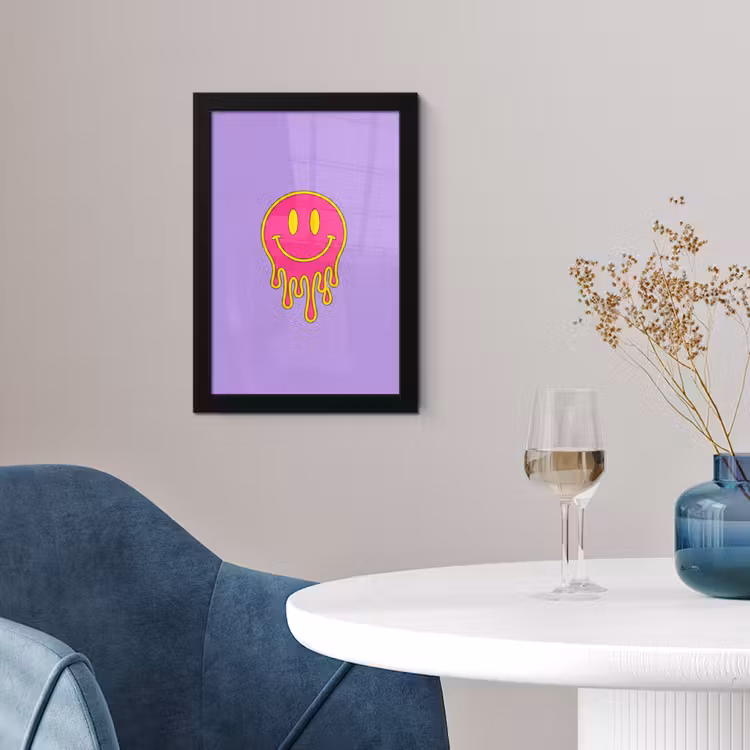 Smiley - Drip - Neon fotolijst zwart zonder passe partout klein -sfeer4