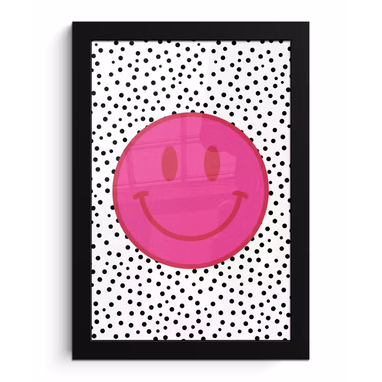 Smiley - Roze - Stippen fotolijst zwart zonder passe partout klein -3d
