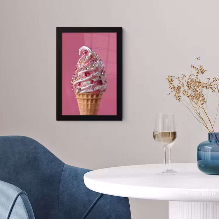 Softijs - Edelstenen - Roze - Hoorntje fotolijst zwart zonder passe partout klein -sfeer4