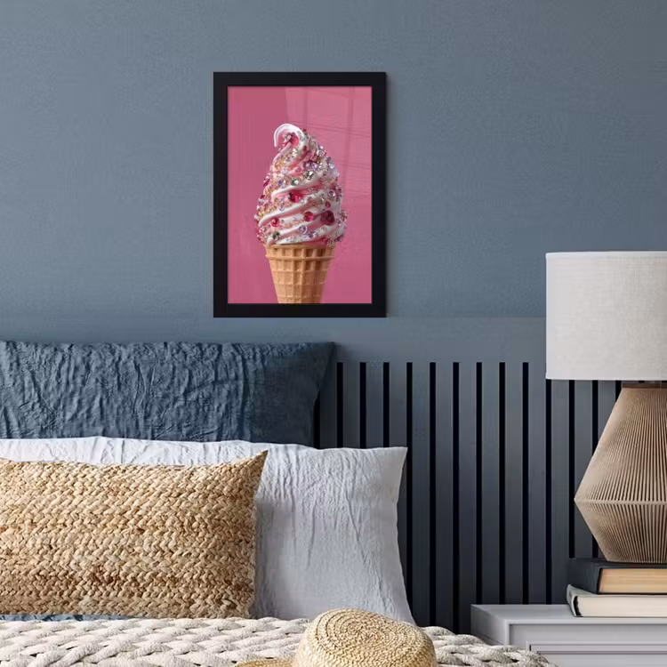Softijs - Edelstenen - Roze - Hoorntje fotolijst zwart zonder passe partout klein -sfeer3