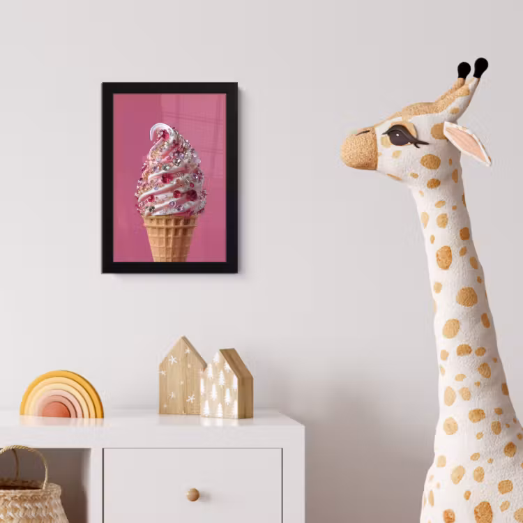Softijs - Edelstenen - Roze - Hoorntje fotolijst zwart zonder passe partout klein -usfeer4_kinderkamer