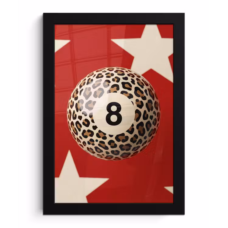 Spel - Dierenprint - Nummer 8 - Modern - Rood fotolijst zwart zonder passe partout klein -3d