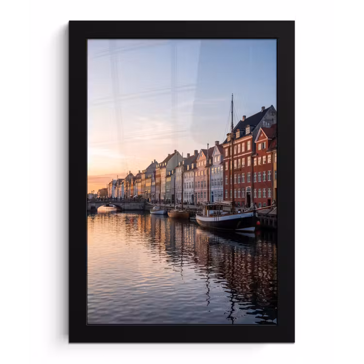 Stad - Gracht - Zonsondergang - Klassiek - Kleurrijk fotolijst zwart zonder passe partout klein -3d