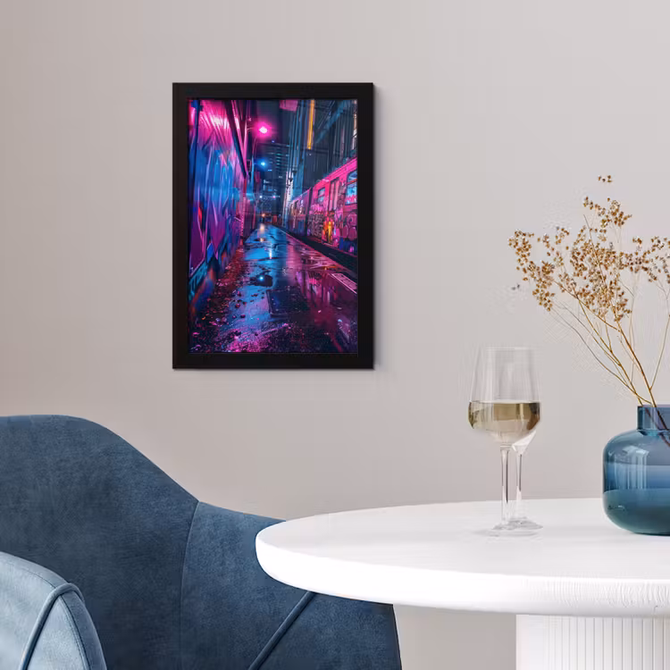 Stad - Neon - Nacht - Roze - Graffiti fotolijst zwart zonder passe partout klein -sfeer4