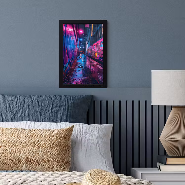 Stad - Neon - Nacht - Roze - Graffiti fotolijst zwart zonder passe partout klein -sfeer3