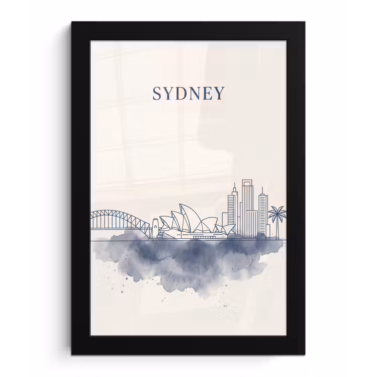 Stad - Skyline - Architectuur - Minimalistisch - Blauw fotolijst zwart zonder passe partout klein -3d