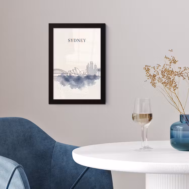 Stad - Skyline - Architectuur - Minimalistisch - Blauw fotolijst zwart zonder passe partout klein -sfeer4