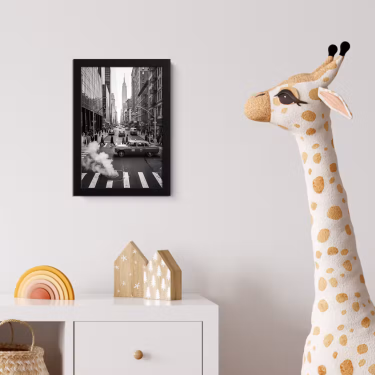 Stad - Straat - Gebouwen - Verkeer - Zwart-wit fotolijst zwart zonder passe partout klein -usfeer4_kinderkamer