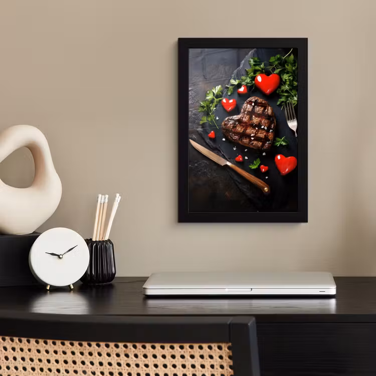 Steak - Hart - Bestek fotolijst zwart zonder passe partout klein -sfeer1