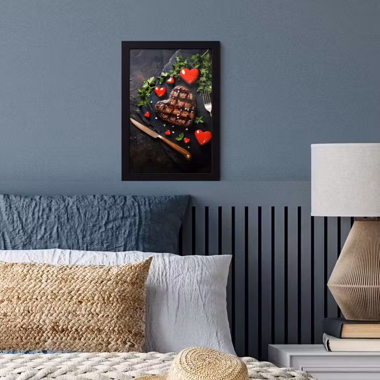 Steak - Hart - Bestek fotolijst zwart zonder passe partout klein -sfeer3