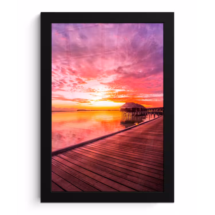 Steiger - Water - Zon - Roze - Horizon fotolijst zwart zonder passe partout klein -3d
