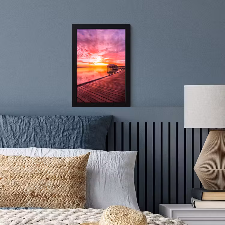 Steiger - Water - Zon - Roze - Horizon fotolijst zwart zonder passe partout klein -sfeer3