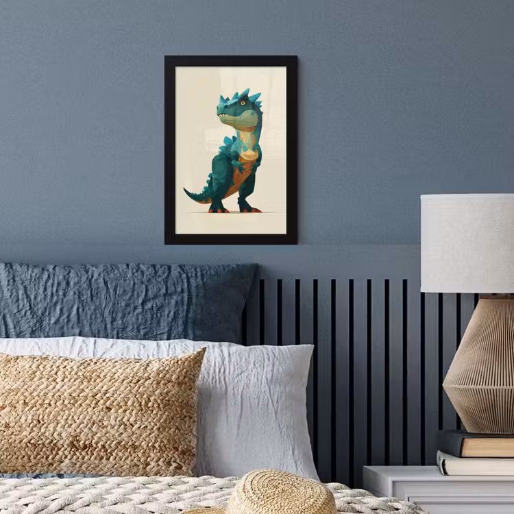 Stekels - Dino - Blauw - Gespierd fotolijst zwart zonder passe partout klein -sfeer3