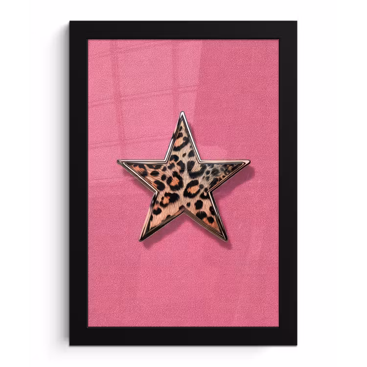 Ster - Luipaard - Print - Roze fotolijst zwart zonder passe partout klein -3d