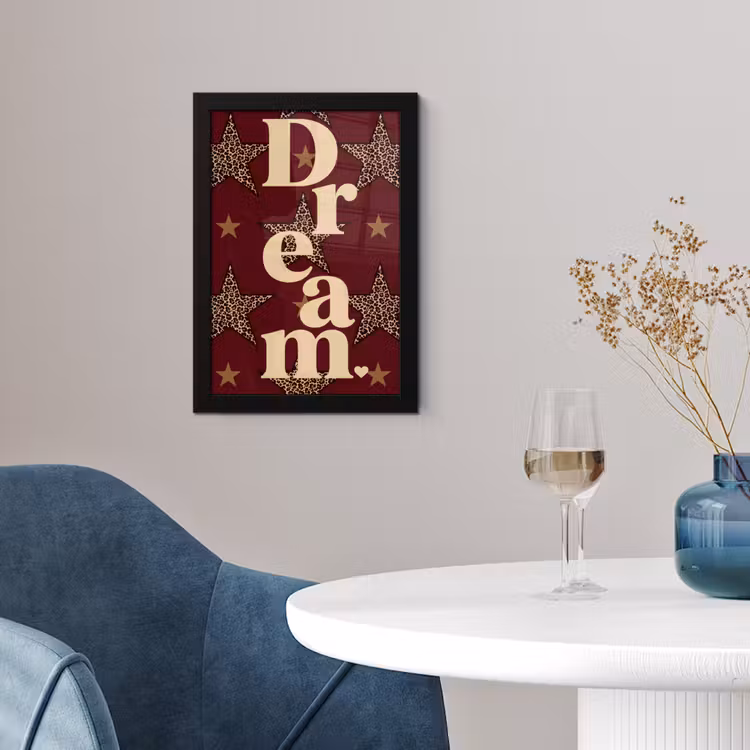 Sterren - Luipaardprint - Dream - Bordeaux fotolijst zwart zonder passe partout klein -sfeer4