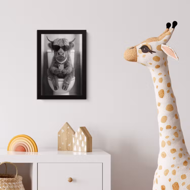 Stier - Telefoon - Toilet - Zwart - Wit fotolijst zwart zonder passe partout klein -usfeer4_kinderkamer