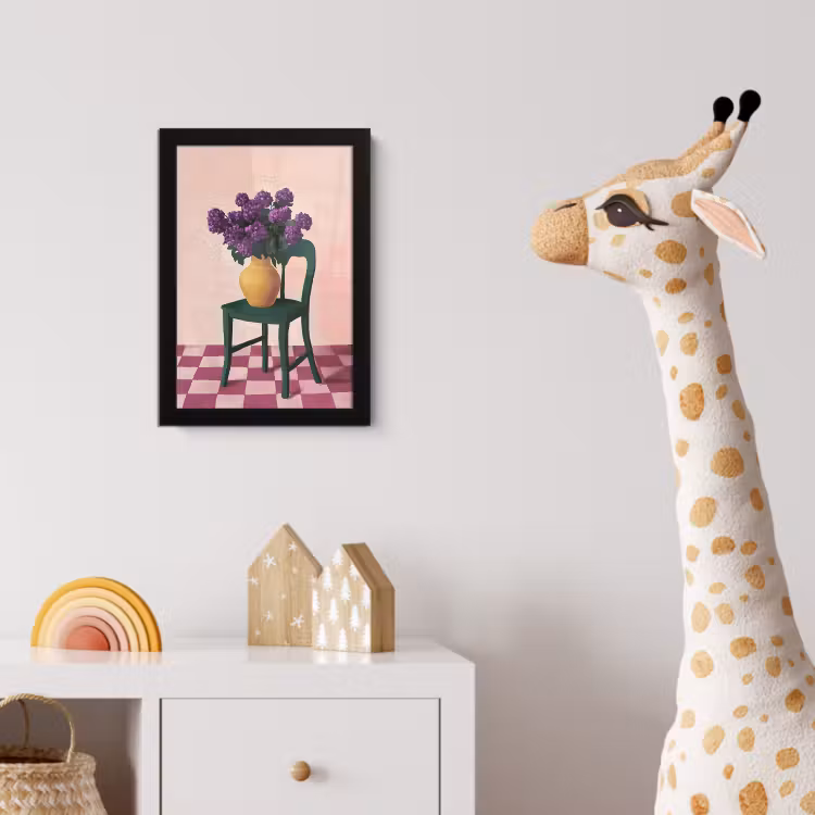 Stoel - Vaas - Bloemen - Geblokt fotolijst zwart zonder passe partout klein -usfeer4_kinderkamer