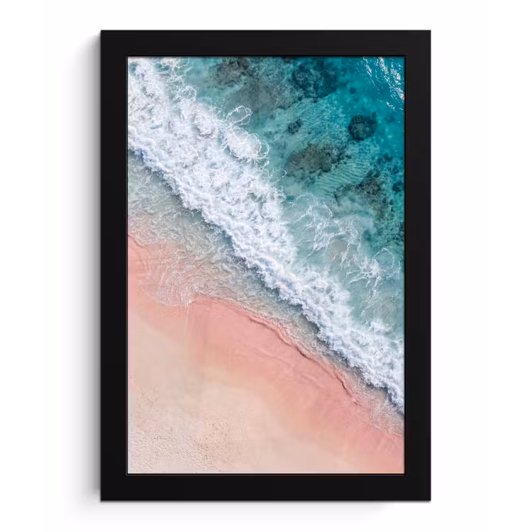 Strand - Oceaan - Golven - Roze Zand - Natuur fotolijst zwart zonder passe partout klein -3d