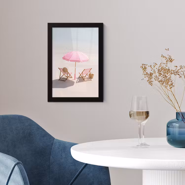 Strand - Parasol - Ligstoel - Zomer - Roze fotolijst zwart zonder passe partout klein -sfeer4