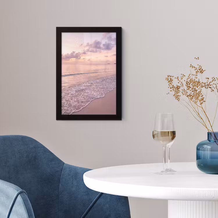 Strand - Zonsondergang - Natuur - Minimalistisch - Roze fotolijst zwart zonder passe partout klein -sfeer4