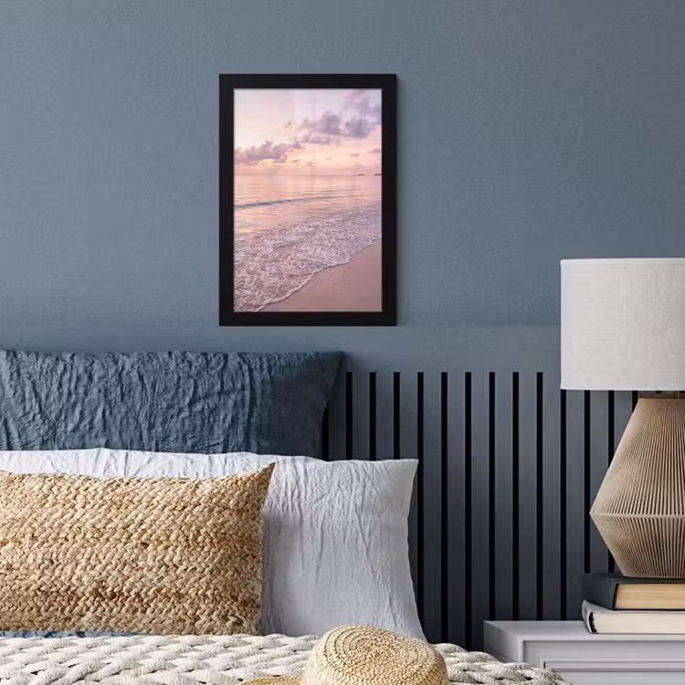 Strand - Zonsondergang - Natuur - Minimalistisch - Roze fotolijst zwart zonder passe partout klein -sfeer3