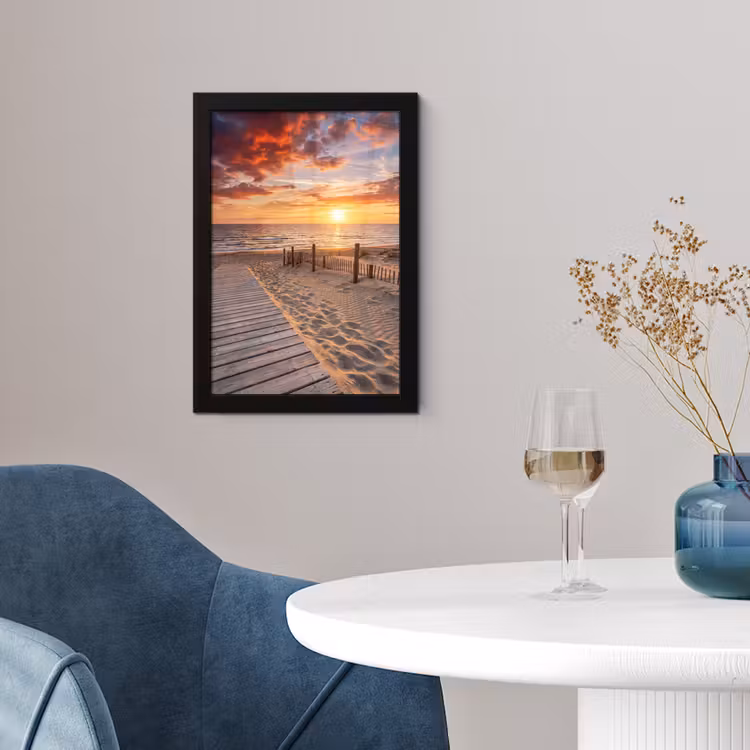 Strand - Zonsondergang - Zee - Natuur - Oranje fotolijst zwart zonder passe partout klein -sfeer4