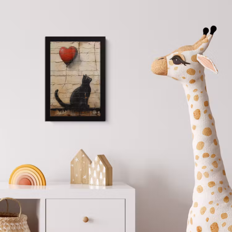 Street art - Kat - Ballon - Graffiti - Banksy fotolijst zwart zonder passe partout klein -usfeer4_kinderkamer