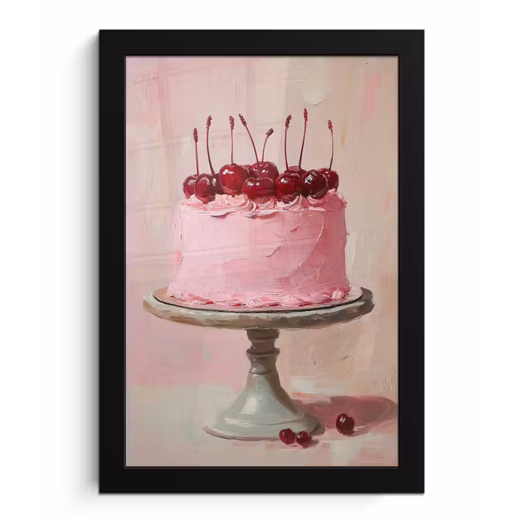 Taart - Pink - Cherry fotolijst zwart zonder passe partout klein -3d