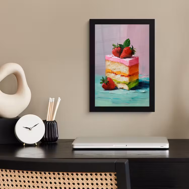 Taartje - Aardbeien - Glazuur - Kleurrijk fotolijst zwart zonder passe partout klein -sfeer1