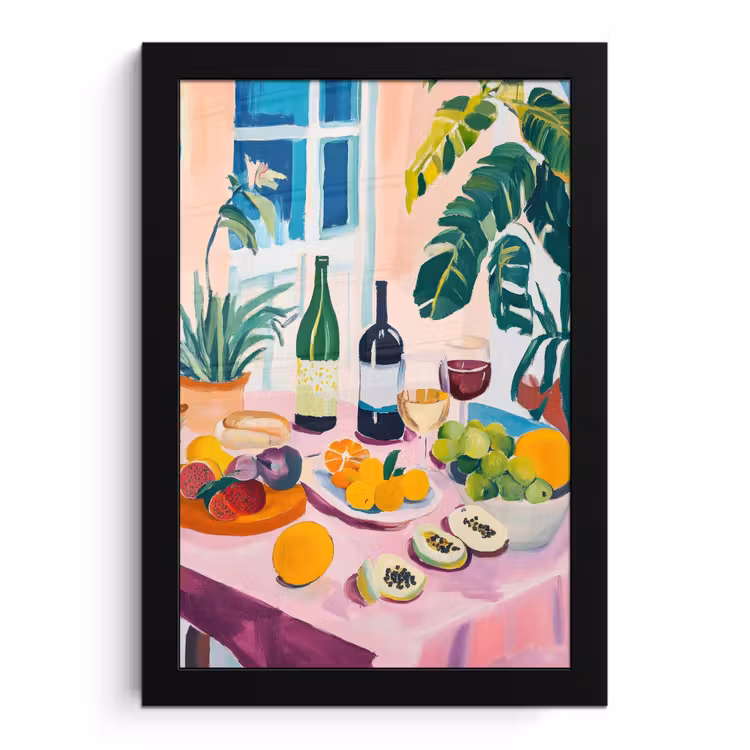 Tafel - Wijn - Fruit fotolijst zwart zonder passe partout klein -3d