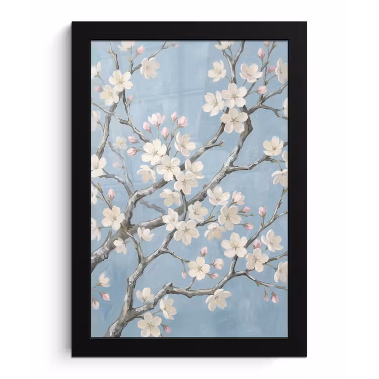 Takken - Kersenbloesem - Blauw fotolijst zwart zonder passe partout klein -3d
