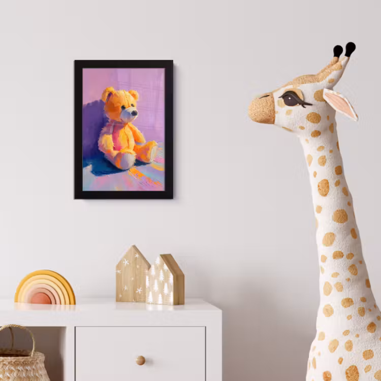 Teddybeer - Schaduw - Penseelstreken - Paars fotolijst zwart zonder passe partout klein -usfeer4_kinderkamer
