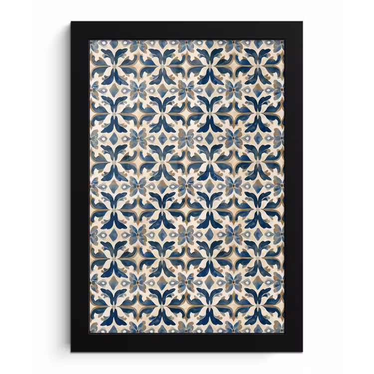 Tegel - Patroon - Blauw - Beige fotolijst zwart zonder passe partout klein 224 -3d