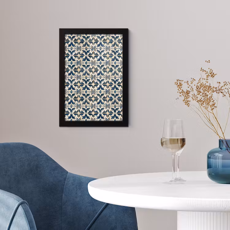 Tegel - Patroon - Blauw - Beige fotolijst zwart zonder passe partout klein 224 -sfeer4