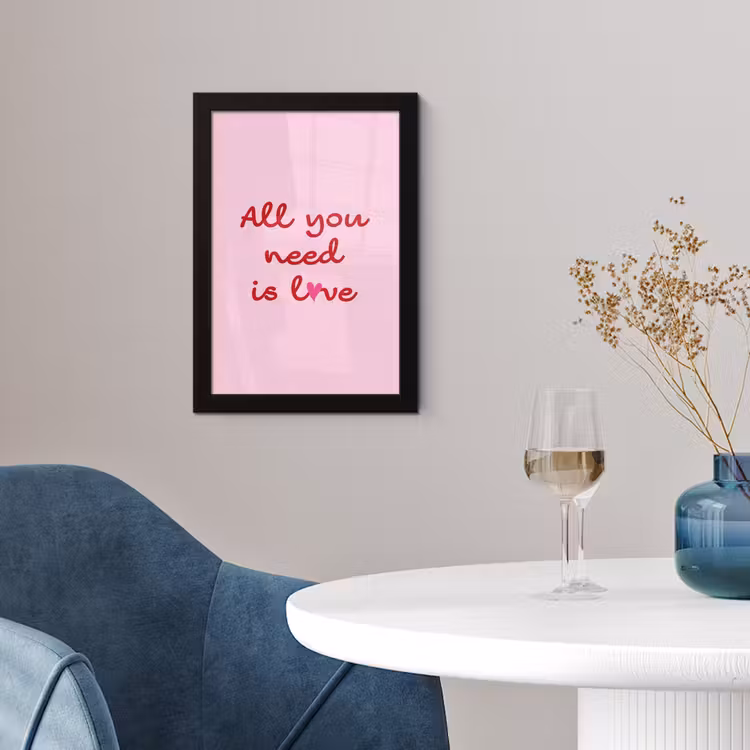 Tekst - Roze - Love - Hart fotolijst zwart zonder passe partout klein -sfeer4