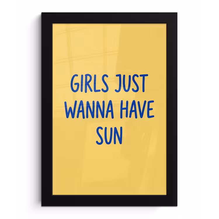 Tekst - Zon - Zomer - Modern - Geel fotolijst zwart zonder passe partout klein -3d