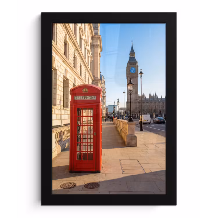 Telefooncel - Rood - Londen - Stad - Architectuur fotolijst zwart zonder passe partout klein -3d