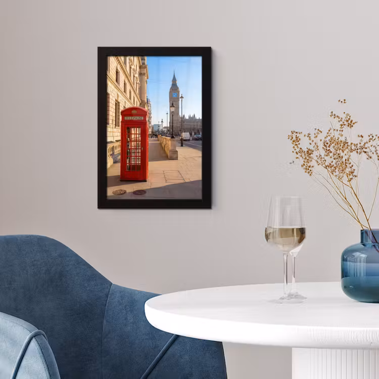 Telefooncel - Rood - Londen - Stad - Architectuur fotolijst zwart zonder passe partout klein -sfeer4