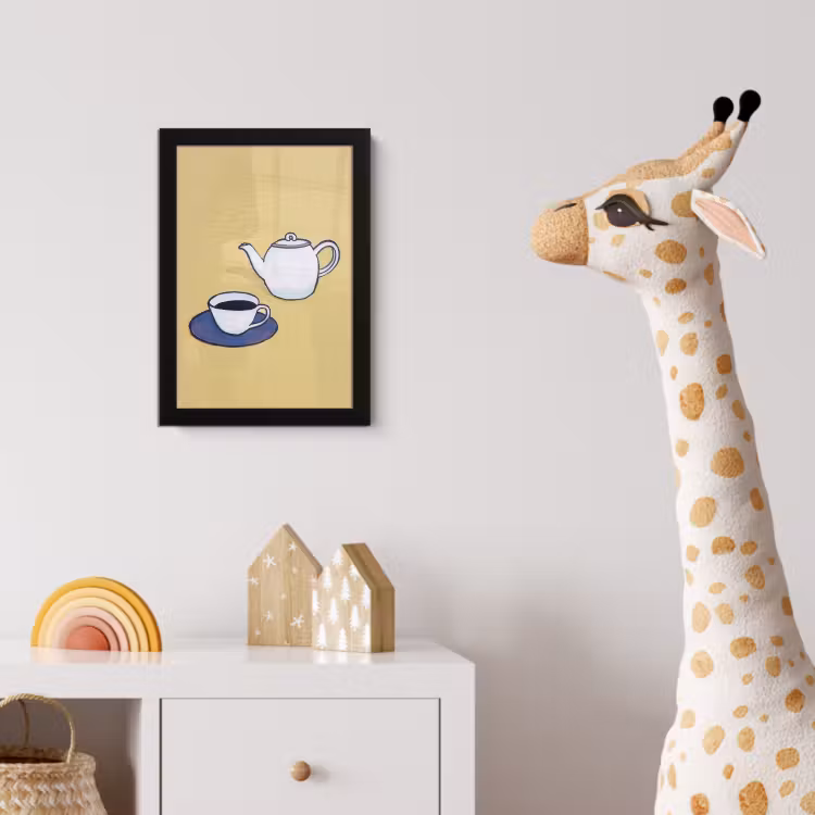 Theepot - Kopje - Beige - Illustratie fotolijst zwart zonder passe partout klein -usfeer4_kinderkamer