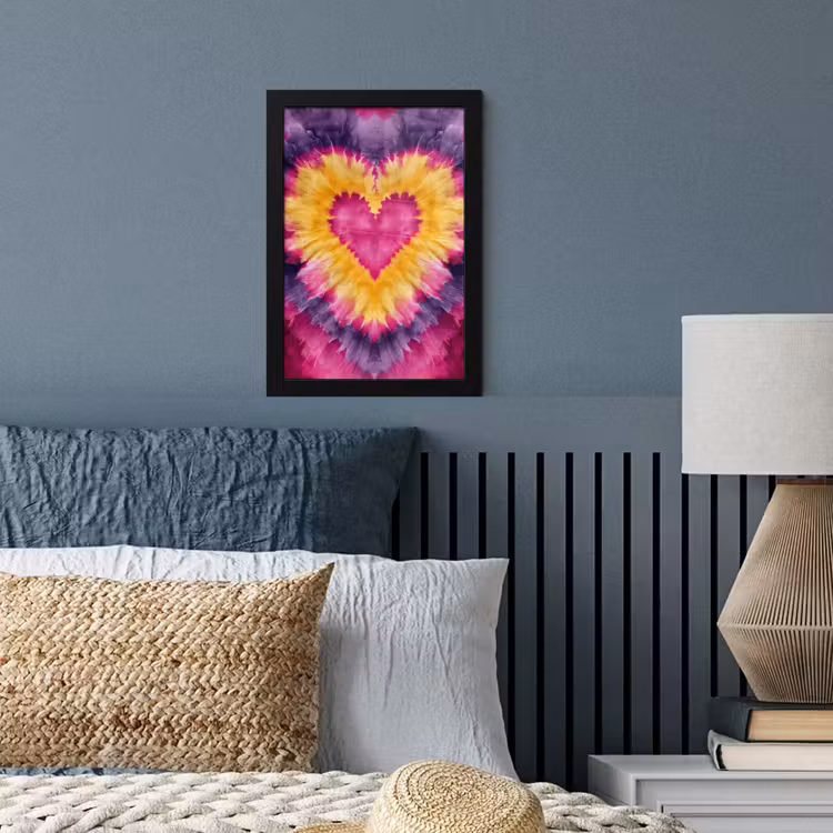 Tie dye - Hartvorm - Vlammen - Oranje fotolijst zwart zonder passe partout klein -sfeer3