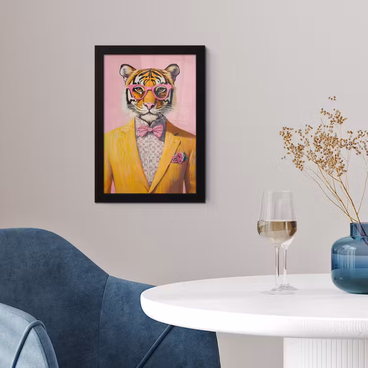 Tijger - Bril - Geel - Jasje fotolijst zwart zonder passe partout klein -sfeer4
