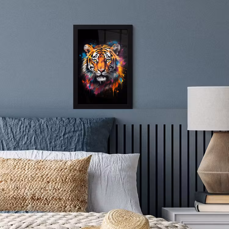 Tijger - Graffiti - Dieren - Zwart fotolijst zwart zonder passe partout klein -sfeer3
