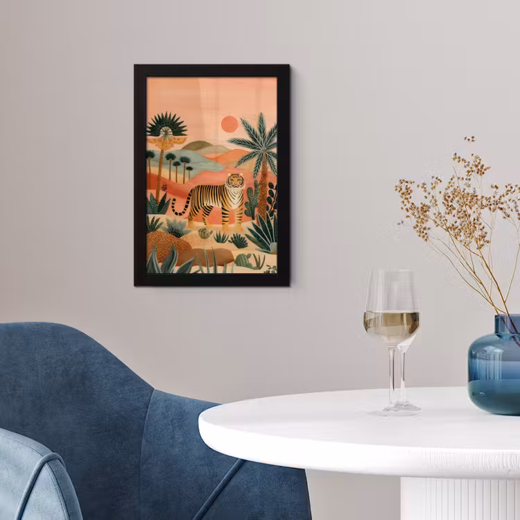 Tijger - Kleurrijk - Palmen - Cactus fotolijst zwart zonder passe partout klein -sfeer4