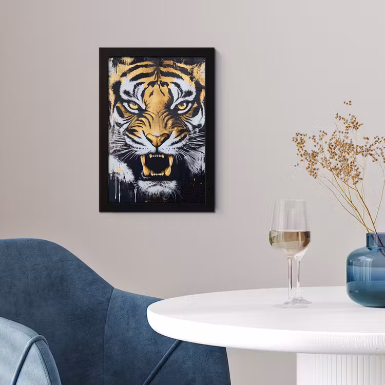 Tijger - Verfspatten - Goud fotolijst zwart zonder passe partout klein -sfeer4